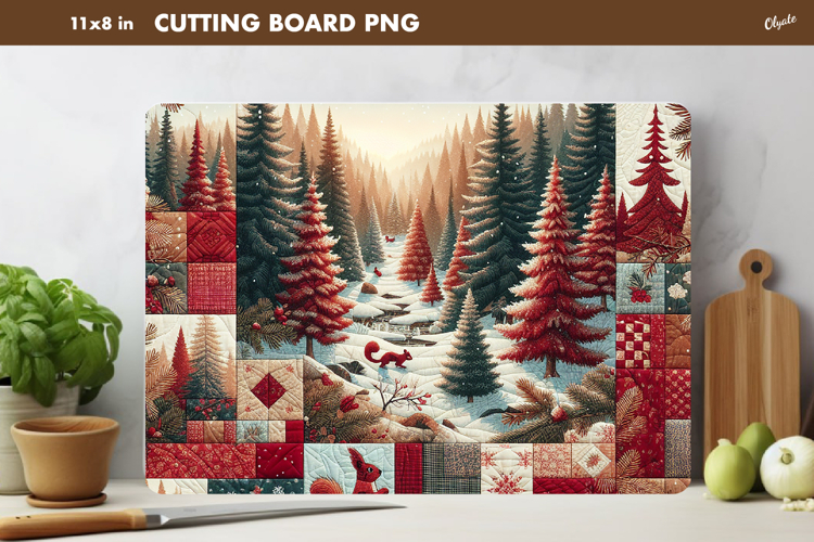 Winter Cutting Board PNG. Rustic Christmas Patchwork PNG