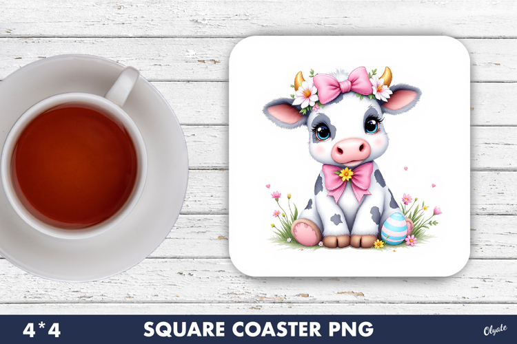 Easter Coaster Sublimation PNG, Cute Easter Cow PNG