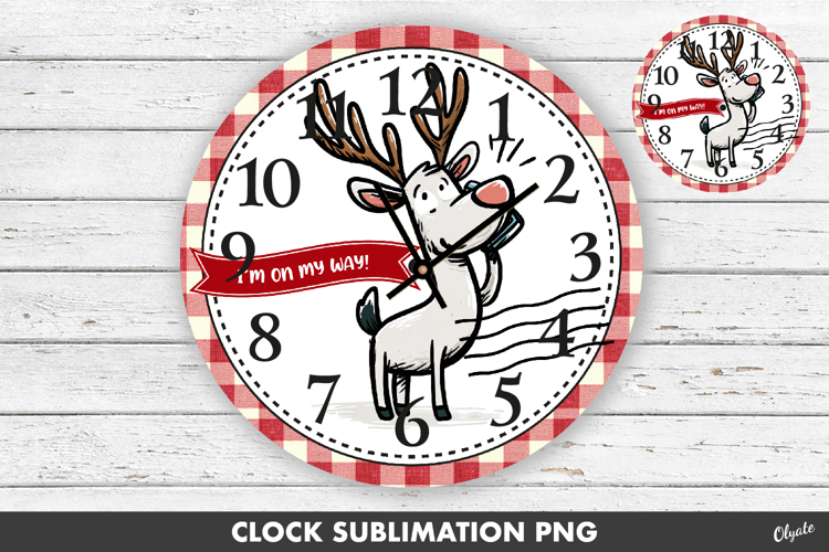 Christmas Clock Face Sublimation PNG. Raindeer PNG