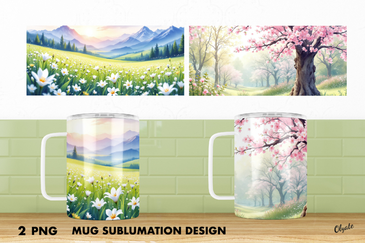 Mug Spring Wrap PNG, Spring Forest Sublimation
