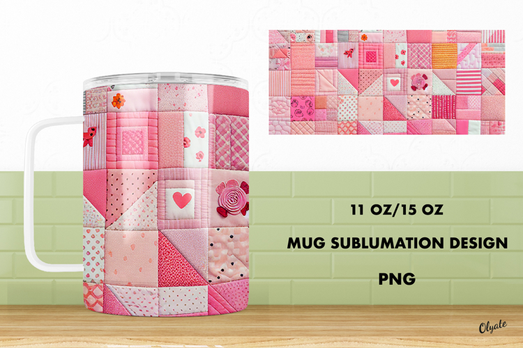 Pink Patchwork Mug Sublimation. 11 OZ, 15 OZ Mug PNG
