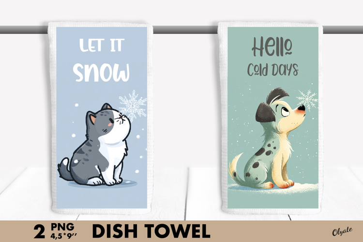 Winter Animal Dish Towel PNG. Cute Animal Sublimation