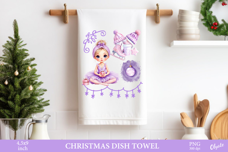 Christmas Frame Dish Towel. Watercolor Christmas PNG