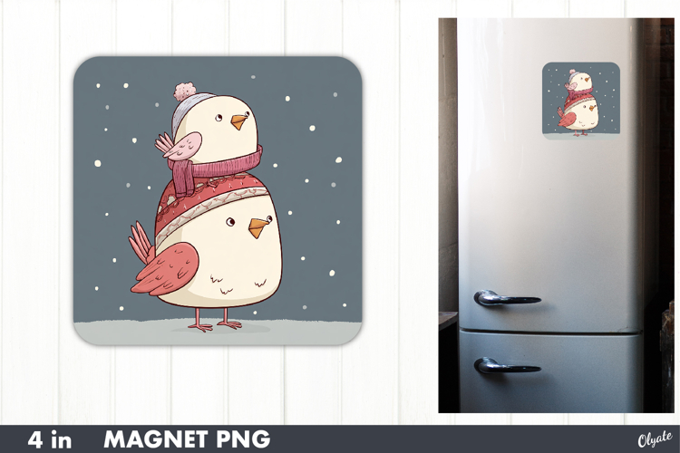Christmas Cute Bird Magnet, Winter Fridge Magnet PNG