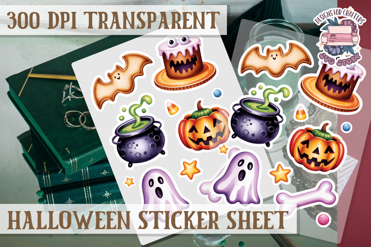 Halloween sticker sheet Creepy Scrapbook PNG Funny Skulls example image 1