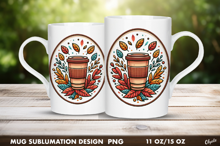 Autumn Coffee Mug Wrap. Fall Frame Sublimation PNG