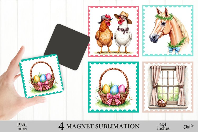 Easter Farmhouse Magnet Sublimation. Village Magnet PNG