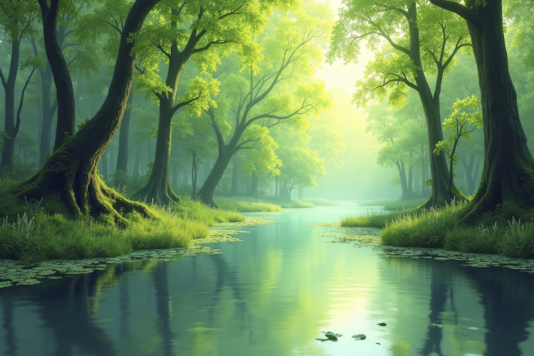 Pond With Forest Background
