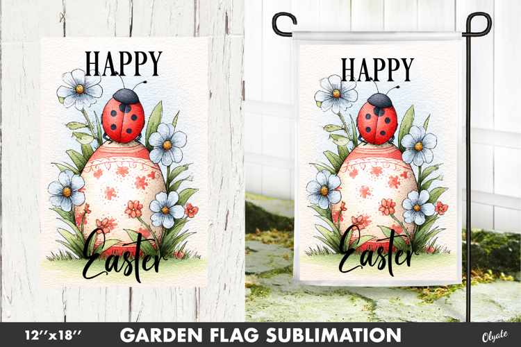 Easter Garden Flag PNG. Lady Bug Sublimation PNG