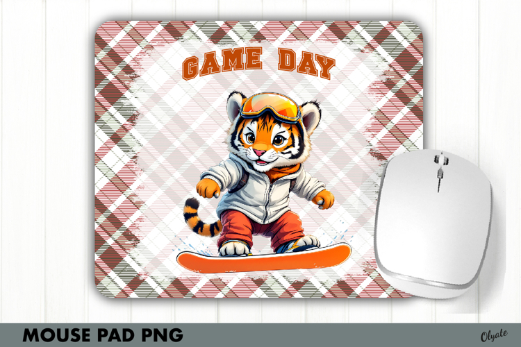 Tiger Winter Sport Mouse Pad PNG, Winter Sport Sublimation
