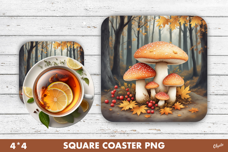 Fall Coaster Sublimation. Mushroom Coaster PNG