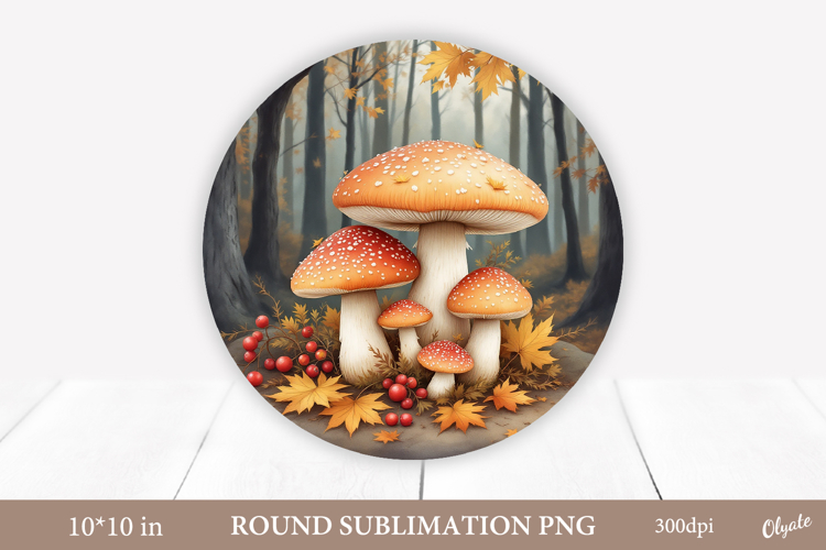 Mushrooms Sublimation, Autumn Forest Round Sign PNG