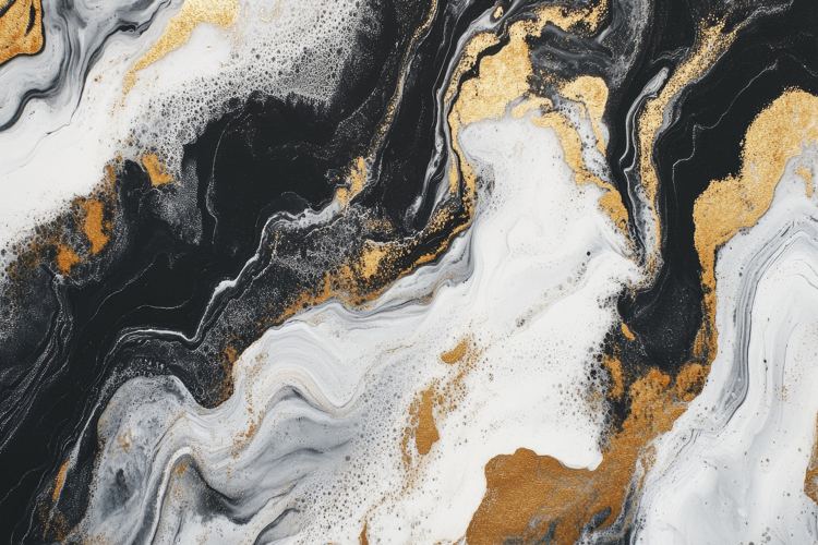 Abstract Black White and Gold Liquid Marble Background