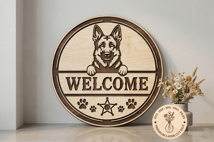 Welcome Sign SVG, Laser Cut Dog Door Hanger, Wooden Welcome example image 1