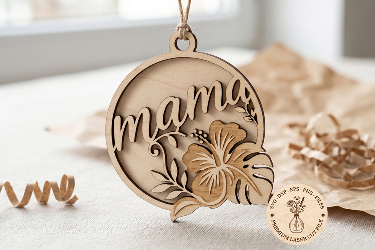 Mama Floral Laser Cut Ornament SVG, Wooden Hanging Sign