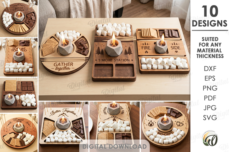 S’mores Station Trays Bundle Laser Cut. Serving Tray SVG