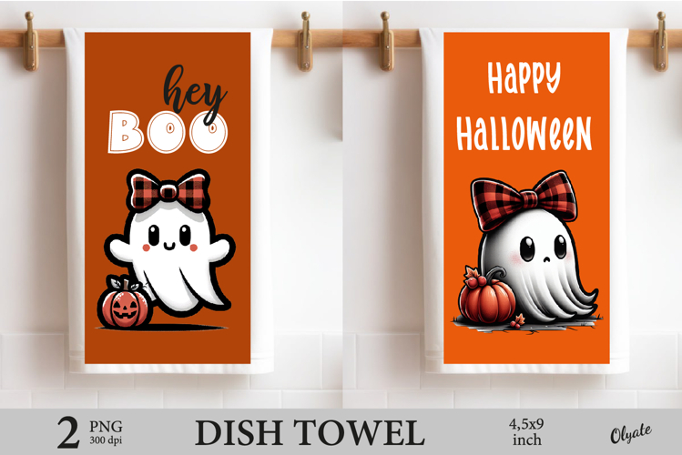 Halloween Dish Towel Sublimation PNG, Cute Ghost Sublimation