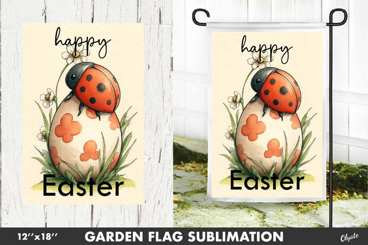 Easter Garden Flag PNG. Lady Bug Sublimation PNG