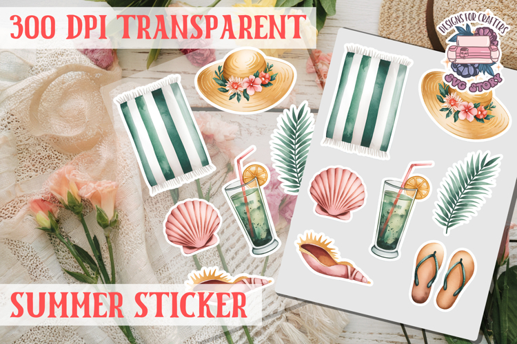 Summer sticker Cute flowers Love Picnic Beach Spring example image 1
