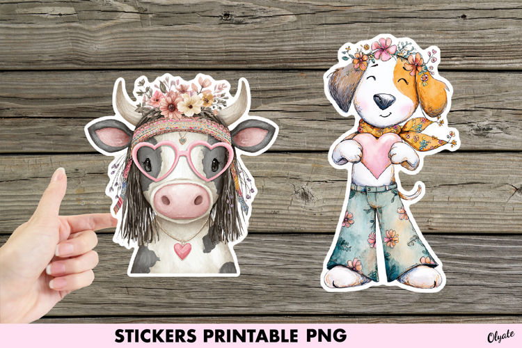 Funny Retro Animal Sticker PNG, Hippie Animal Sublimation