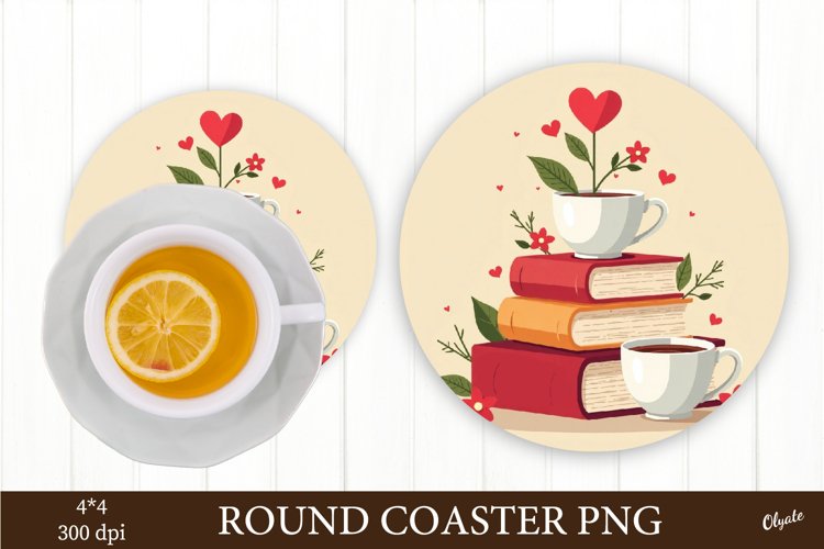 Book with heart PNG. Valentine Coaster Sublimation