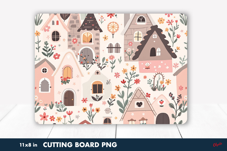 Spring Cutting Board PNG, Cozy Spring Scandinavian Cabins