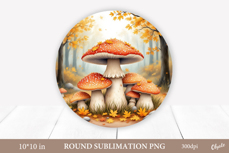 Mushrooms Sublimation, Autumn Forest Round Sign PNG