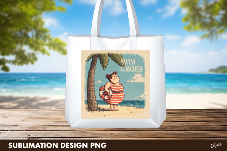 Beach Printable Design PNG, Funny Lady on the Beach PNG