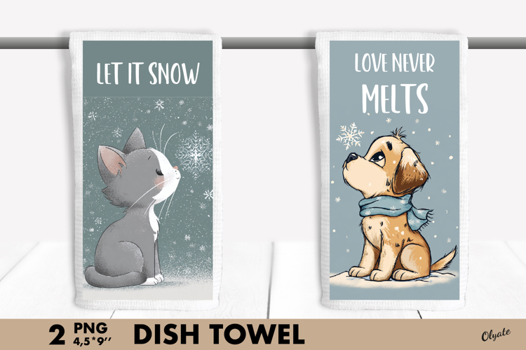 Winter Animal Dish Towel PNG. Cute Animal Sublimation