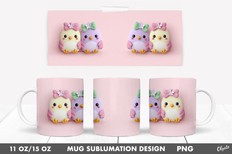 Easter Chickens Mug Sublimation Wrap, Mug 11 OZ, 15 OZ