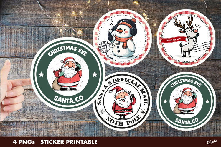 Christmas Stamp Stickers PNG. Christmas Round Sticker