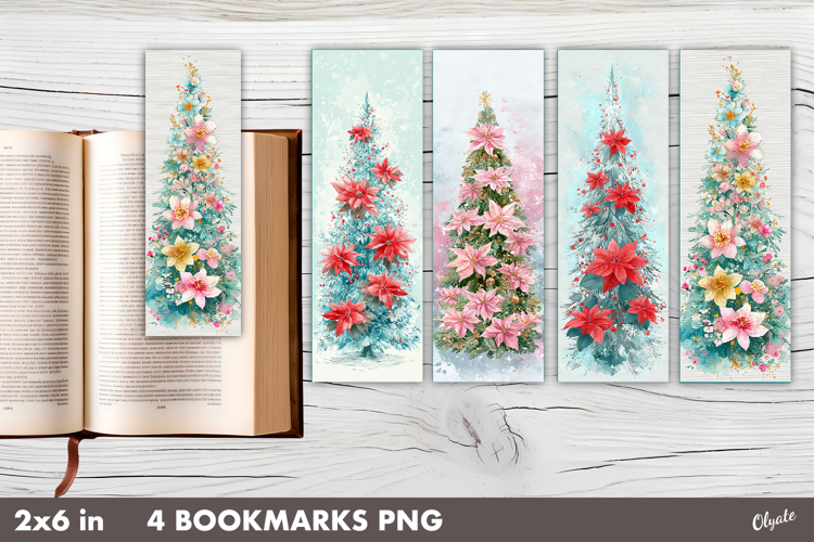 Christmas Tree with Flowers, Christmas Bookmark PNG