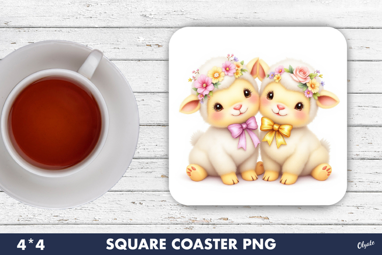 Easter Coaster Sublimation PNG, Cute Easter Sheeps PNG