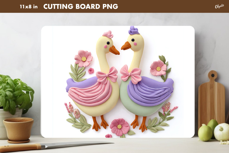Easter Kitchen Cutting Board PNG, Easter Pair of Geese PNG