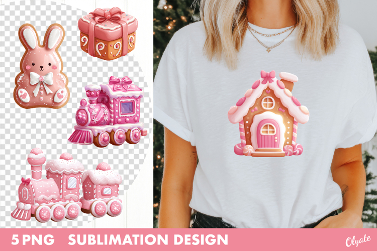 Gingerbread Sublimation. Pink Christmas Sublimation PNG