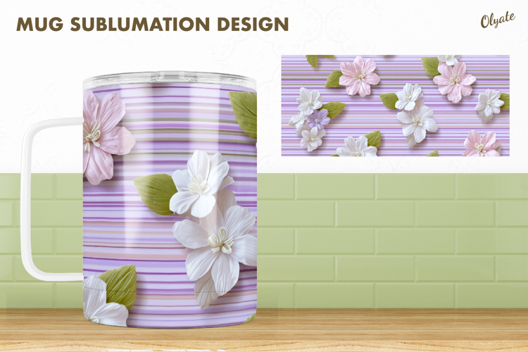 Pastel Colors Mug Sublimation Design, Flower Mug PNG