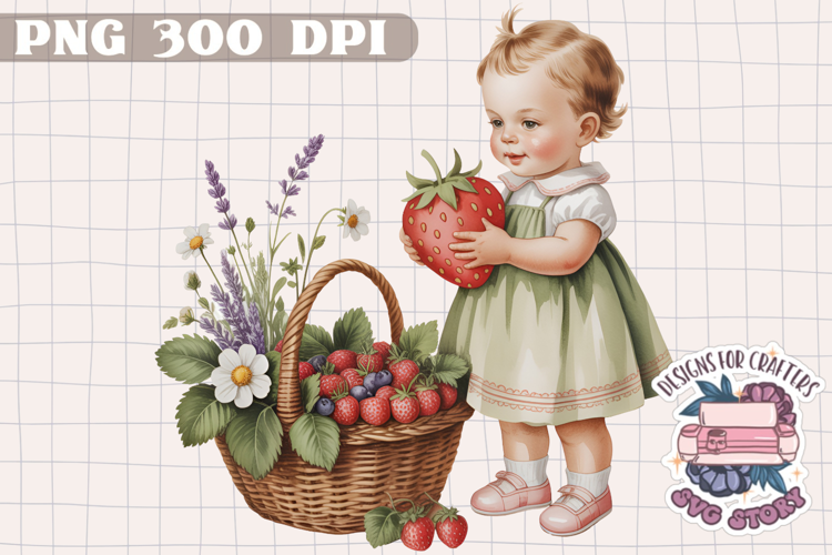 Watercolor Vintage Market Clipart PNG Sublimation Summer