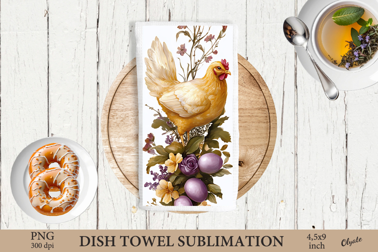 Easter Chicken Dish Towel Sublimation, Watercolor Easter PNG