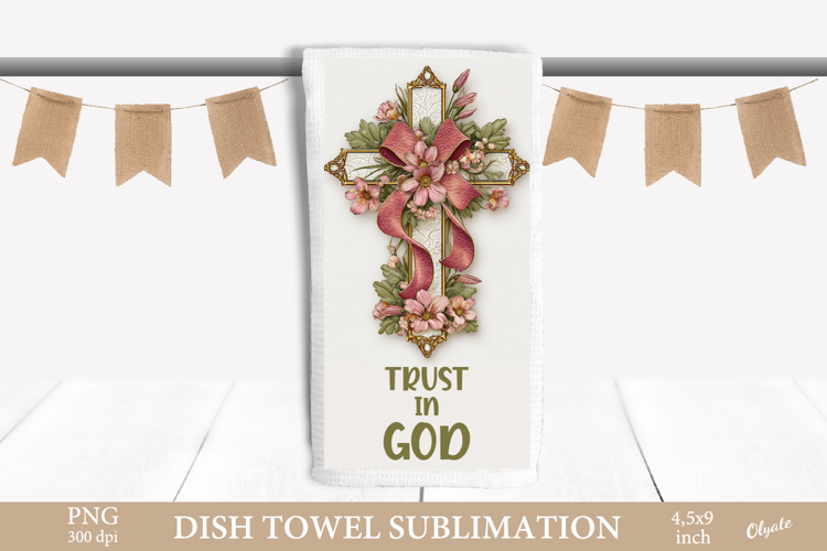 Easter Dish Towel Sublimation, Cross, Religious PNG