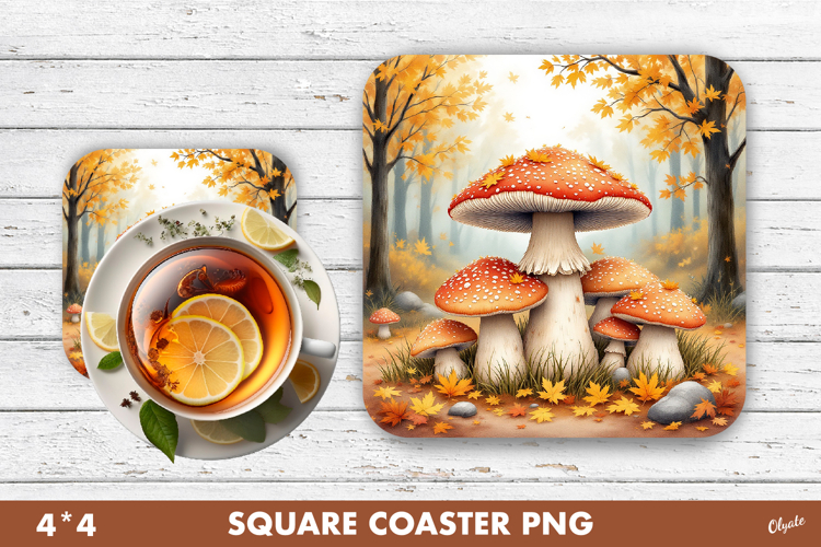 Fall Coaster Sublimation. Mushroom Coaster PNG