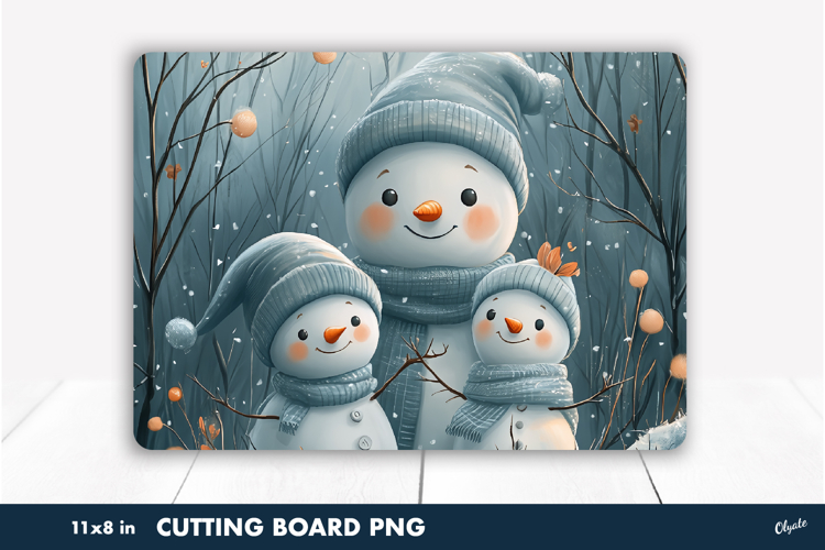 Cute Family Snowman PNG. Kitchen Cutting Board