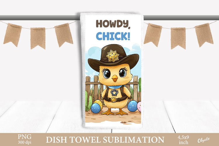 Easter Chick Dish Towel PNG. Western Chick Sublimation