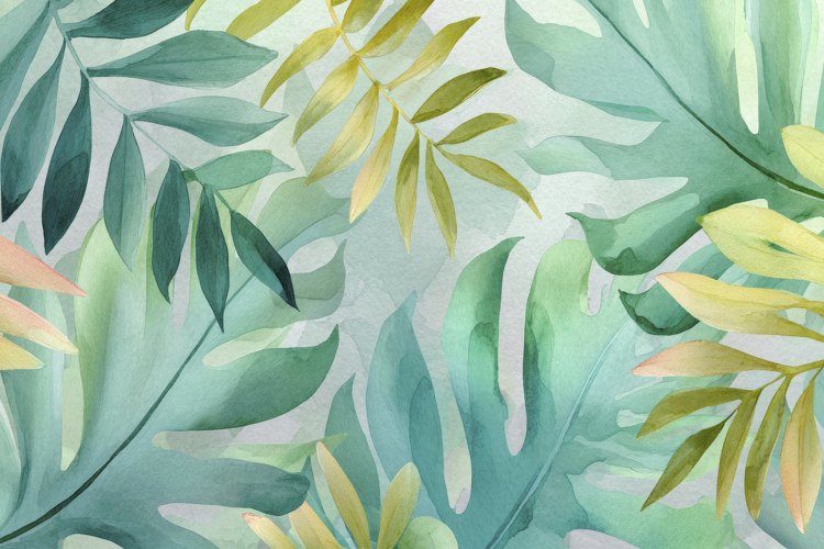 Watercolor Tropical Leaves Background