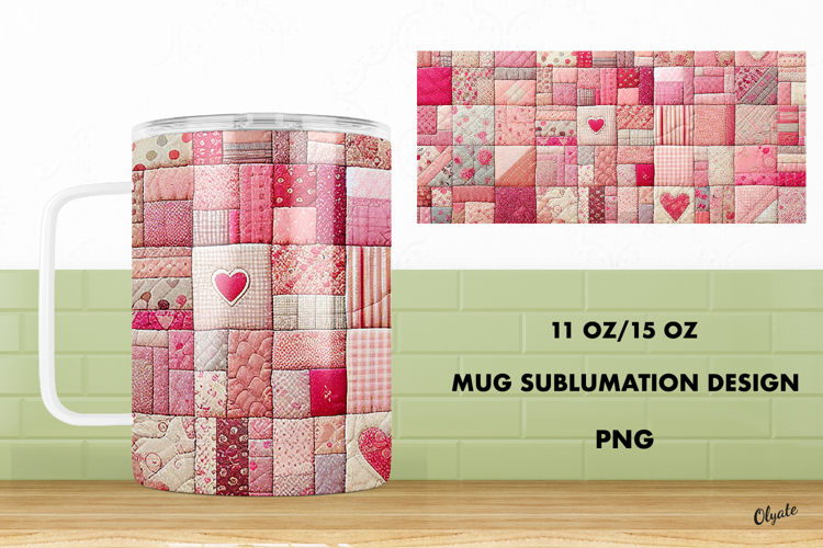 Pink Patchwork Mug Sublimation. 11 OZ, 15 OZ Mug