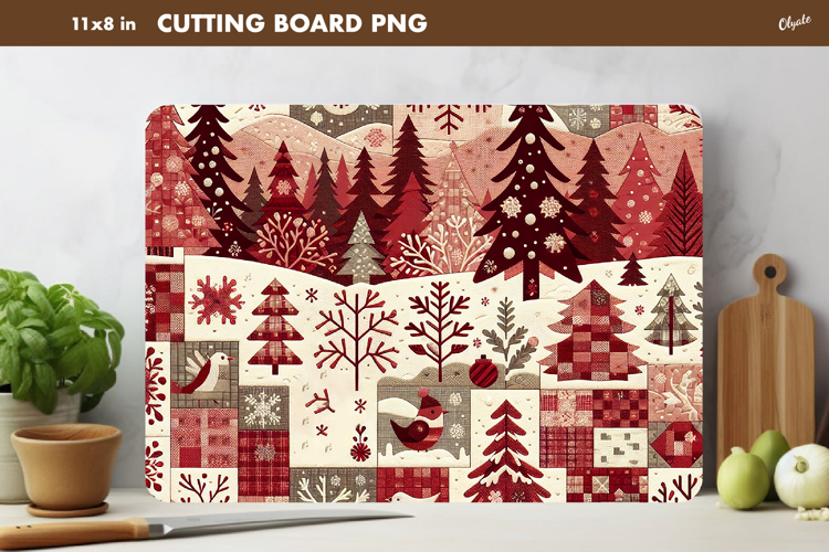 Winter Cutting Board PNG. Rustic Christmas Patchwork PNG