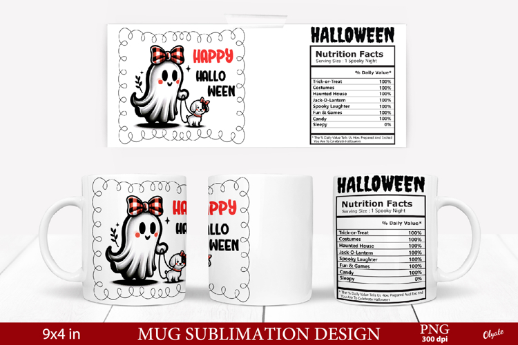 Mug Ghost Sublimation PNG. Halloween Mug PNG