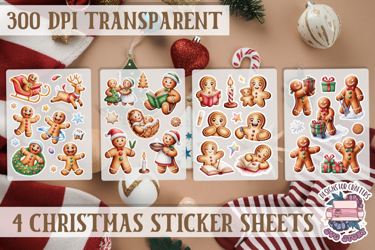 Christmas Gingerbread mans Watercolor Sticker Sheet Winter