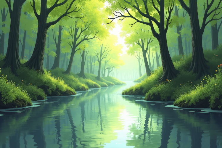 Pond With Forest Background