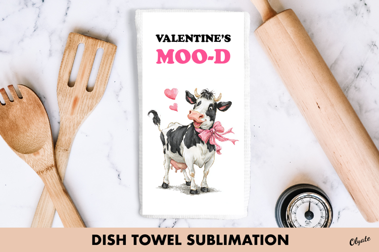 Funny Cow Dish Towel PNG, Valentine Cow Sublimation PNG