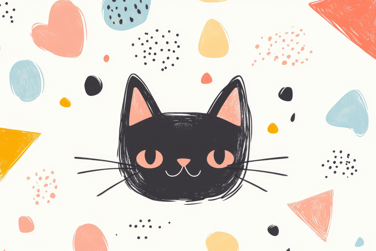 Black Cat with Pattern Background Wallpaper